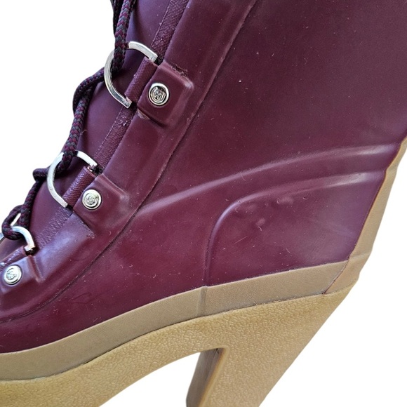 Hunter Gabby lace up high heel rubber rain boots burgundy size 8 / size 39 - Picture 9 of 15